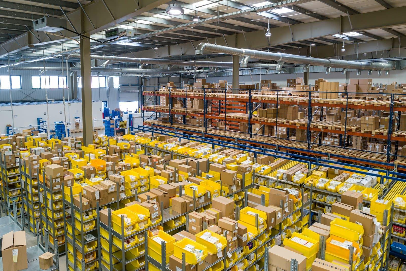Stock sitting on shelves in a fulfilment warehouse